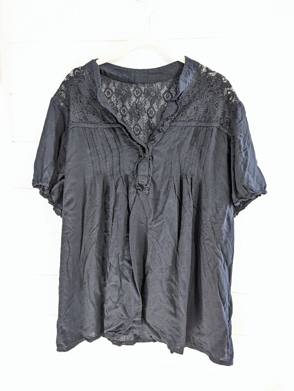 Women’s Black Lace Yoke Peasant Blouse Size 2x